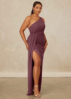 Christian Siriano Bridal for Azazie 1003 Bridesmaid Dresses Sangria Sheath One Shoulder Chiffon Dress image12