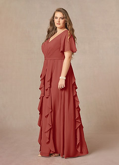 Azazie Watson Final Sale Terracotta A-Line V-Neck Chiffon Dress image8