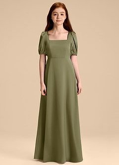 Azazie Briar Junior Robe Trapèze en Satin extensible Arc Pistache image7