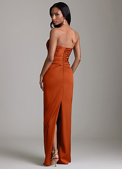 Azazie Sonora Vestidos de damas de honor Vestido de Naranja Quemada de Satén Elástico de Corte Recto con Sin tirantes image7