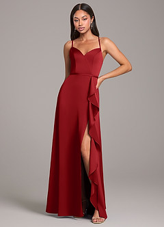 Azazie Naeem Bridesmaid Dresses Pomegranate A-Line Stretch Satin Dress image1