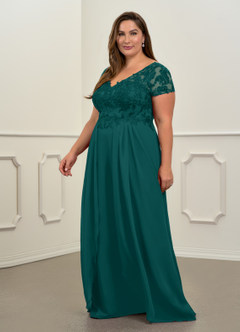 Azazie Dunja Mother of the Bride Dresses Peacock A-Line V-Neck Lace Chiffon Dress image10