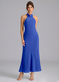 Azazie Velli Suknie dla druhen Syrena Wysoka Kołnierz Szyfon Długość kostki Sukienka image5