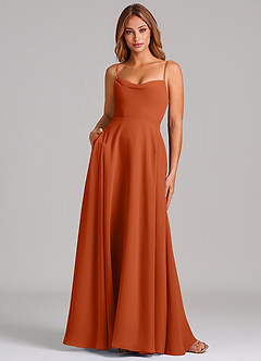 Azazie Elle 신부 들러리 드레스 A라인 주름진 쉬폰 바닥 길이 드레스 image1