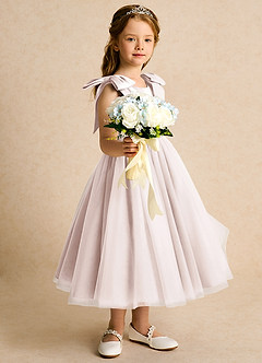 Azazie Serene Robe Demoiselle D'honneur Fillette Robe Princesse en Mat Satiné Arc Rose Pétale image5