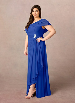 Azazie Mary vestidos de madre de la novia Vestido de Azul Real de Gasa de Corte En A con Corte Lateral image7