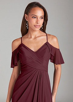 Azazie Dakota Bridesmaid Dresses Cabernet A-Line Off the Shoulder Mesh Dress image5