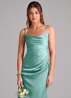 Azazie Lucille Vestidos de damas de honor Vestido de Aqua de Satén Elástico de Corte Sirena Convertible con Sin tirantes image6