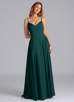 Azazie Kirby Bridesmaid Dresses Pine A-Line Stretch Satin Dress image1