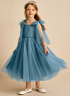 Azazie Dori Robe Demoiselle D'honneur Fillette Robe Trapèze en Tulle Rayé Bermude image5