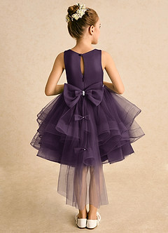 Azazie Tinie Flower Girl Dresses Plum Ball-Gown Bow Tulle Dress image1