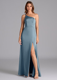 Azazie Trina Kleider zum Anprobieren zu Hause A-Linie One-Shoulder Stretch-Satin Kleid Staubblau image3
