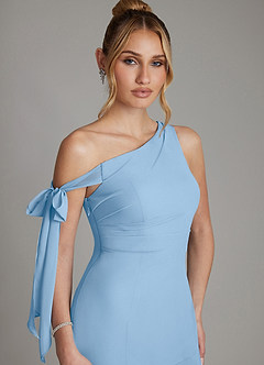 Azazie Aylin Bridesmaid Dresses Powder Blue Sheath Off the Shoulder Chiffon Dress image4
