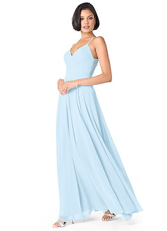 Azazie Avelina Bridesmaid Dresses Sky Blue A-Line V-Neck Pleated Chiffon Dress image3