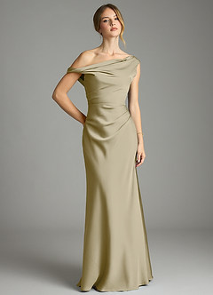 Azazie Emerson Bridesmaid Dresses Moss Green Mermaid Off the Shoulder Stretch Satin Dress image1