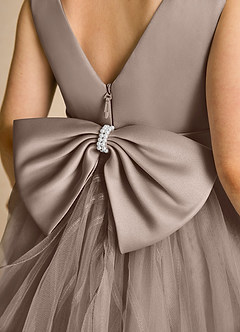 Azazie Pear vestidos de niña de las flores Vestido de Gris Pardo de Tul de Princesa con Lazo image6