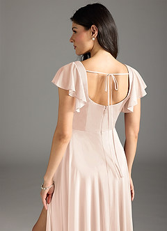 Azazie Bondi Bridesmaid Dresses Blushing Pink A-Line Ruched Mesh Dress image3