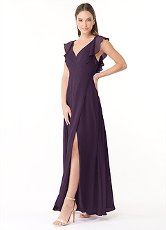 Azazie Yoko Bridesmaid Dresses Plum A-Line Ruched Chiffon Dress image3