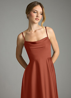 Azazie Elle Bridesmaid Dresses Auburn A-Line Pleated Stretch Satin Dress image2