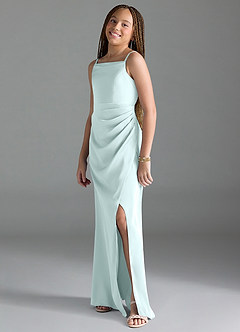 Azazie Leonis Junior Robe Trapèze en Satin extensible Plissée Verre De Mer image4