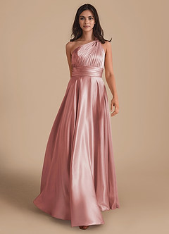 Azazie Charlize Bridesmaid Dresses Dusty Rose A-Line One Shoulder Metallic Satin Dress image1