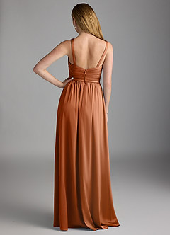 Azazie Chanel Final Sale Copper A-Line Pleated Stretch Satin Dress image2