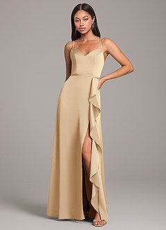 Azazie Naeem Bridesmaid Dresses Champagne A-Line Stretch Satin Dress image1