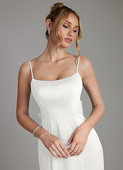 Azazie Zherra Bridesmaid Dresses White Mermaid Bow Stretch Satin Dress image3