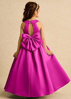 Azazie Daisies Flower Girl Dresses Fuchsia Ball-Gown Bow Matte Satin Dress image7