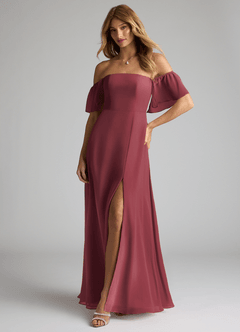 Azazie Sue Robes de demoiselle d'honneur Robe Trapèze Convertible en Mousseline de soie Épaule décolletée Merlot image4