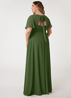 Azazie Kimber Bridesmaid Dresses Olive A-Line Flounce Sleeve Chiffon Dress image8