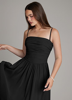 Azazie Andreina Bridesmaid Dresses Black A-Line Pleated Chiffon Dress image2