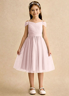 Azazie Lila Girls Formal Abiti da Ragazza di Fiori Abito A-Line in Tulle Spalle Scoperte Rosa Rossore image1