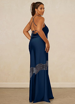 Christian Siriano Bridal for Azazie 1012 Bridesmaid Dresses Dark Navy Sheath Lace Stretch Satin Dress image14