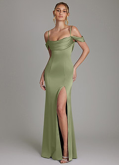 Azazie Nira Bridesmaid Dresses Garden Sage Mermaid Corset Stretch Satin Dress image4