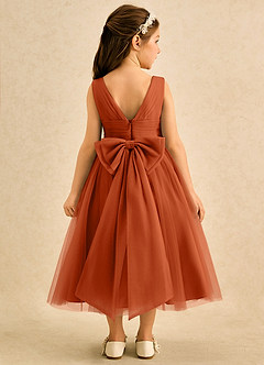Azazie Macaron Robe Demoiselle D'honneur Fillette Robe Trapèze en Tulle Plissée Orange Brûlée image2