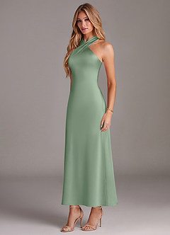 Azazie Doretta Bridesmaid Dresses Matcha Mermaid Pleated Stretch Satin Dress image4