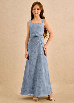 Azazie Brookie Girls Formal Flower Girl Dresses Dusty Blue A-Line Sleeveless Floral Burnout Dress image5