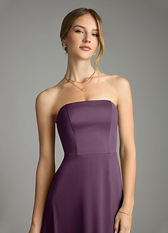Azazie Wren Bridesmaid Dresses Plum A-Line Strapless Stretch Satin Convertible Dress image4