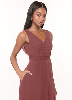 Azazie Karina Bridesmaid Dresses Amethyst A-Line Pleated Chiffon Dress image5