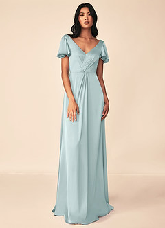 Azazie Soren Bridesmaid Dresses Mist A-Line Pleated Stretch Satin Dress image4