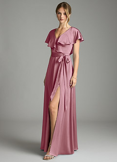 Azazie Lainey Bridesmaid Dresses Vintage Mauve A-Line with Pockets Stretch Satin Dress image4