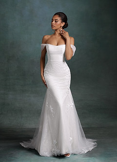 Azazie Ella Wedding Dresses Diamond White Mermaid Sweetheart Neckline Tulle Dress image4