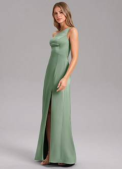 Azazie Feby Bridesmaid Dresses Matcha A-Line One Shoulder Stretch Satin Dress image4