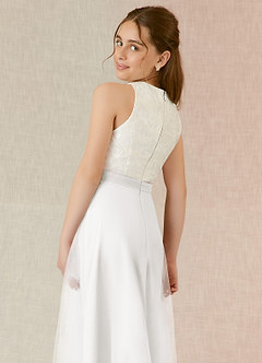 Azazie Albertine Junior White A-Line Lace Chiffon Dress image6