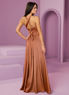 Barbie ♥ Azazie Bridesmaid Dresses Copper A-Line with Pockets Stretch Satin Dress image9