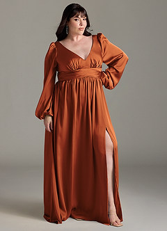 Azazie Norah Bridesmaid Dresses Cinnamon A-Line Stretch Satin Dress image9