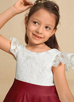 Azazie Vetty Flower Girl Dresses Ivory Pomegranate A-Line Lace Tulle Dress image8