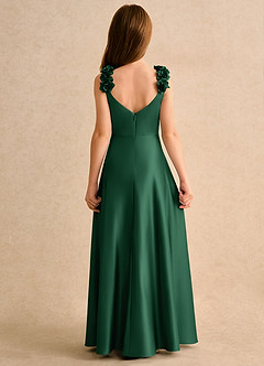 Azazie Rosita Girls Formal Blumenmädchenkleider A-Linie Plissee Matte Satin Kleid Dunkelgrün image4