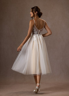 Azazie Liana Wedding Dresses Diamond White Champagne A-Line V-Neck Sequins Tulle Dress image6